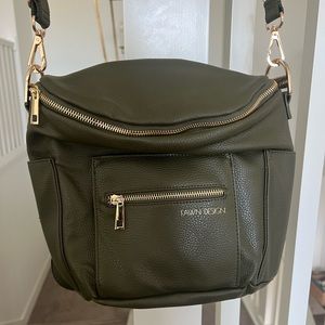 Fawn Design diaper bag, olive green, small/mini size.